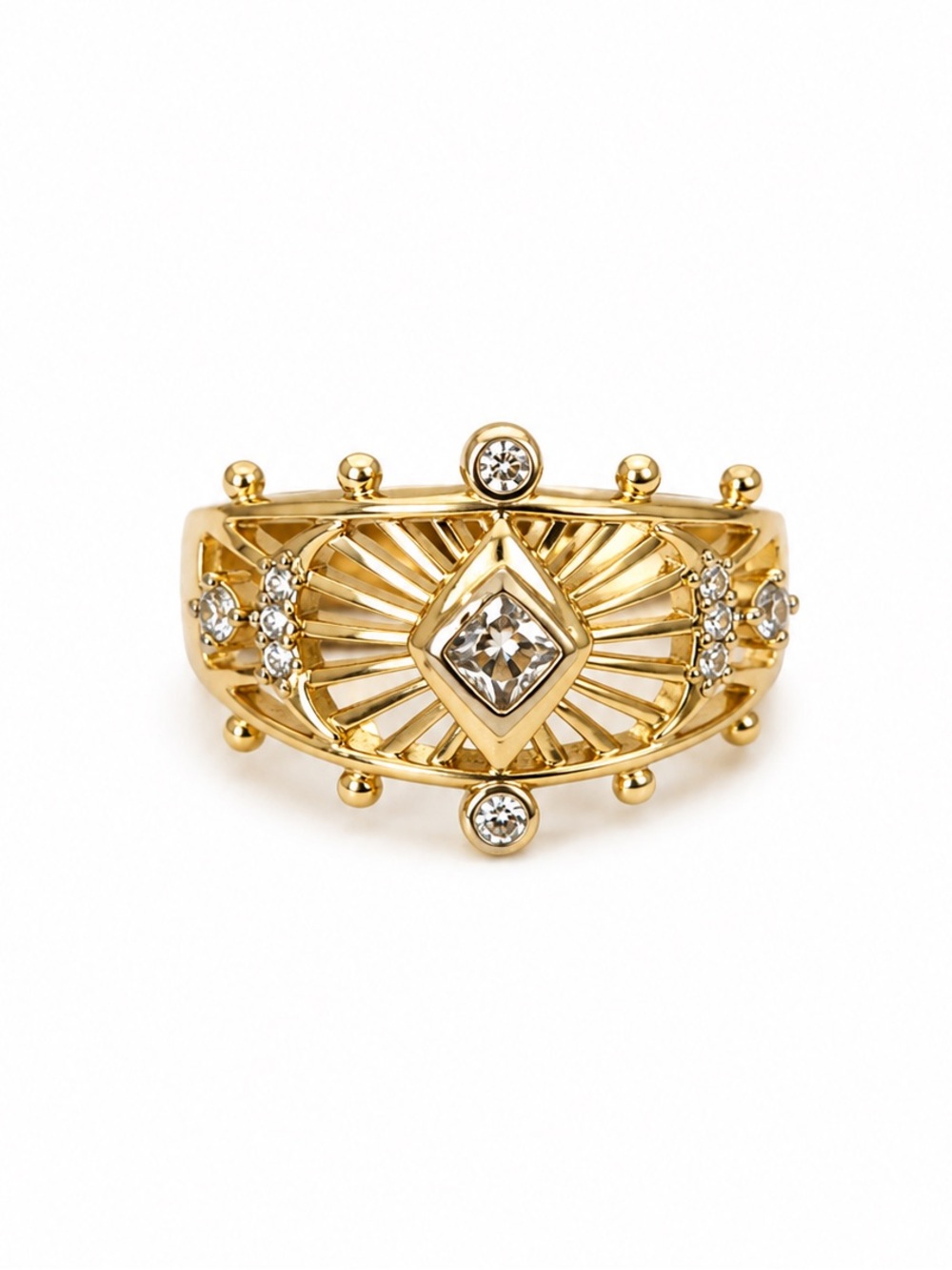 Art Deco Inspired Zircon Statement Ring Adjustable Stainless Steel Vintage Style